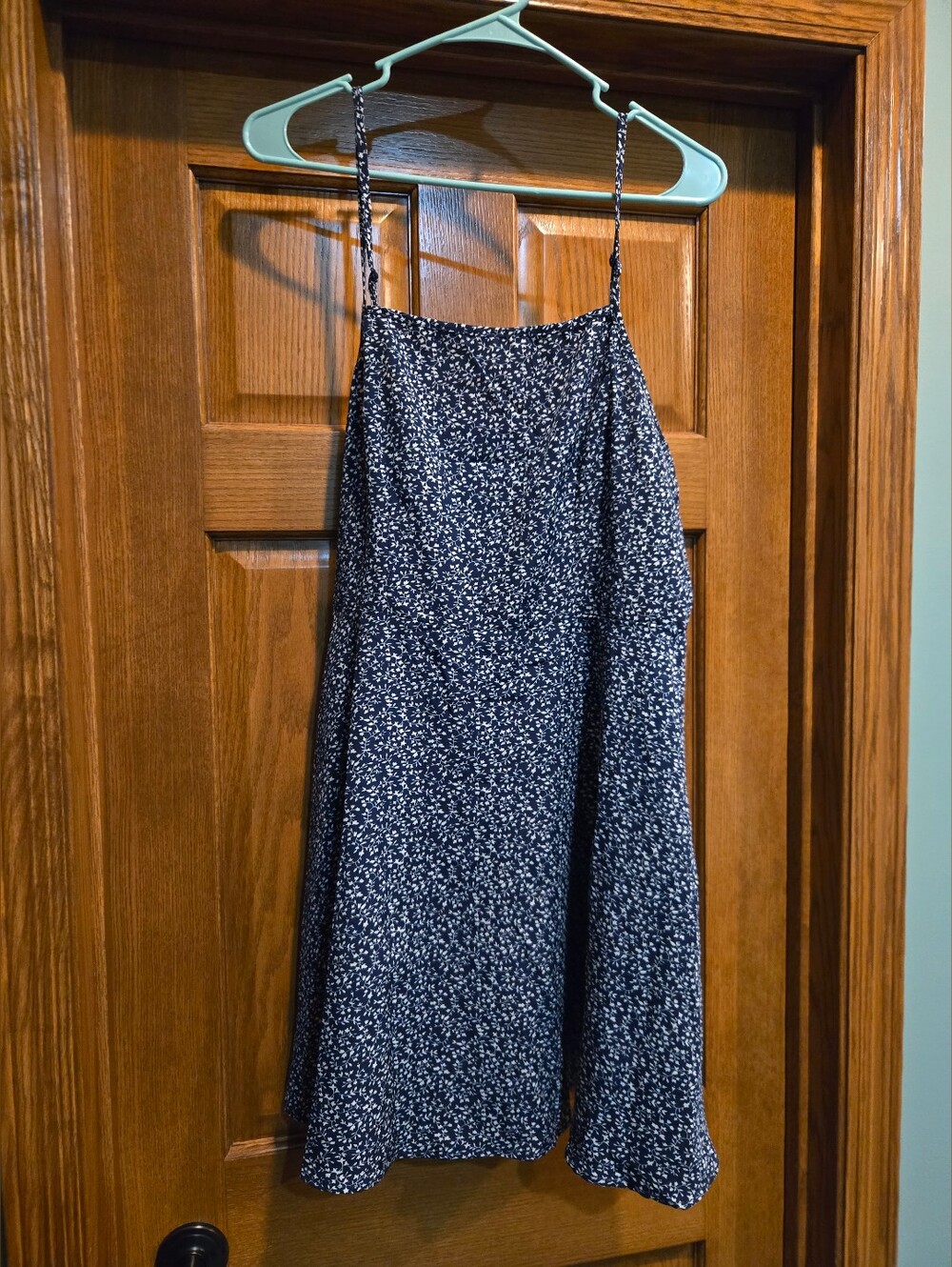 SHEIN Navy Mini Slip Dress with White Micro Floral
